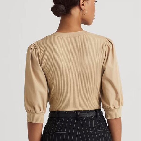 Ralph Lauren Puff Sleeve Tan Henley Top Women’s Large - Picture 10 of 10